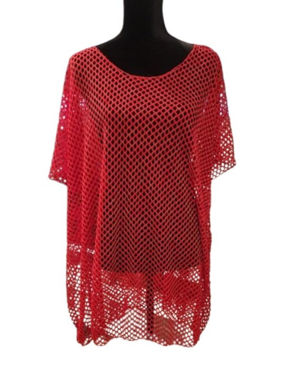 Women’s Red Mesh Swim Cover-Up Tunic